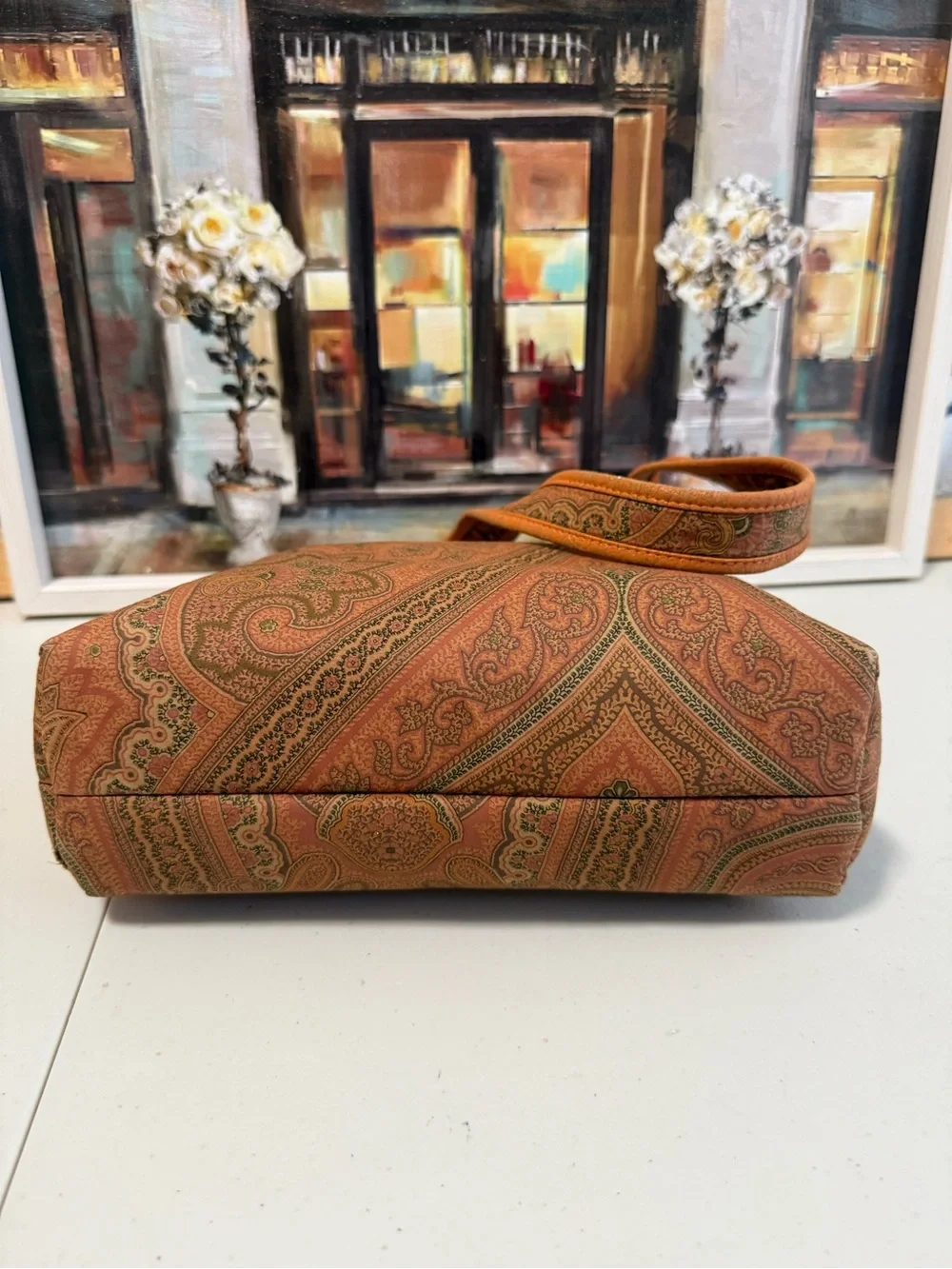 Etro Paisley Shoulder Bag in Rust and Green Accents